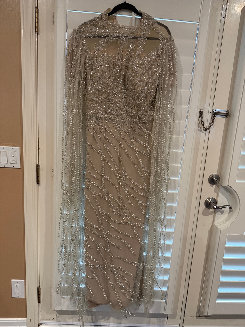 Embellished Ivory Long Sleeve Evening Dress - Picture 3 of 3